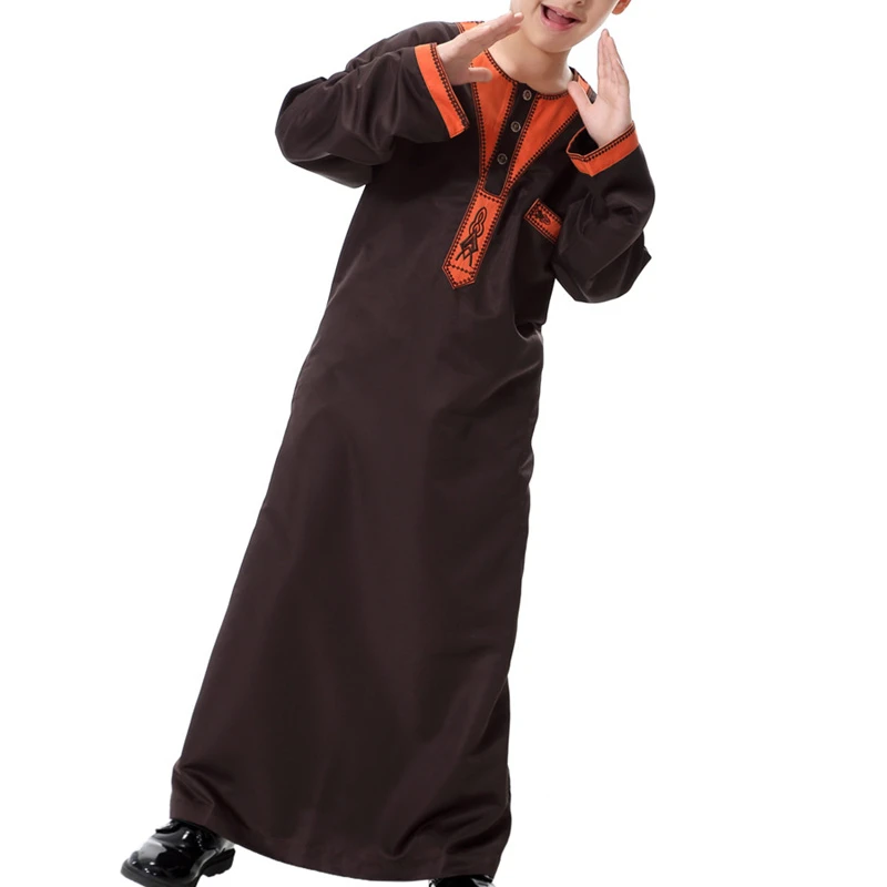 Hot Sale African Kids Long Gown Eid Clothes Abaya Jalabiya Islamic Arabian Muslim Boys Robe Dress