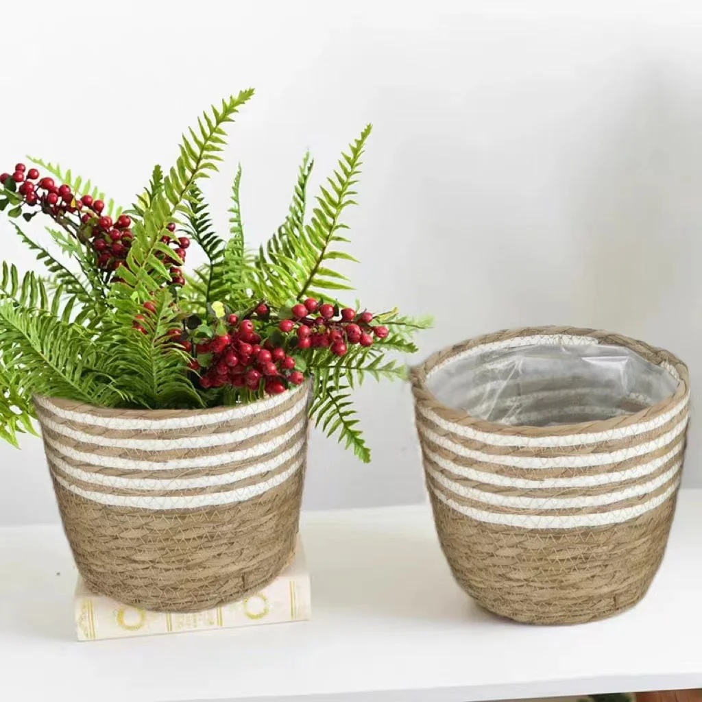 New Nordic INS wind grass weaving pot handmade flower grass basket for garden use