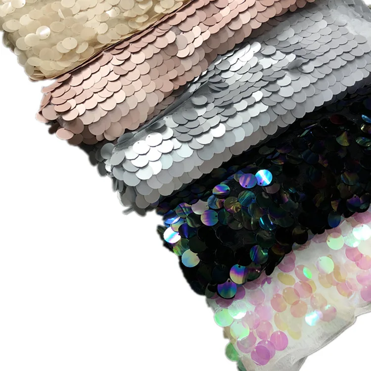 High Quality French African Stretch Glitter Polyester Embroidery 18mm Mesh Lace Fabric Red Sequins For Wedding Dress