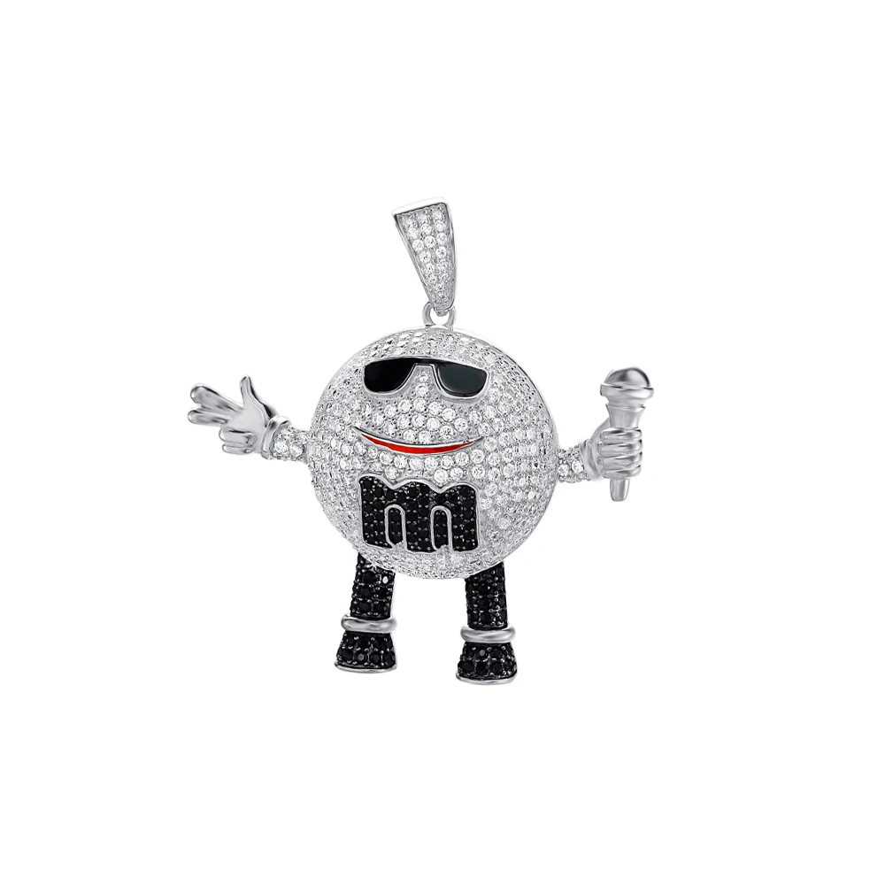 Personalize Vintage Gold Iced Out Cz Microphone Karaoke Cartoon M Bean Master Robot Pendants
