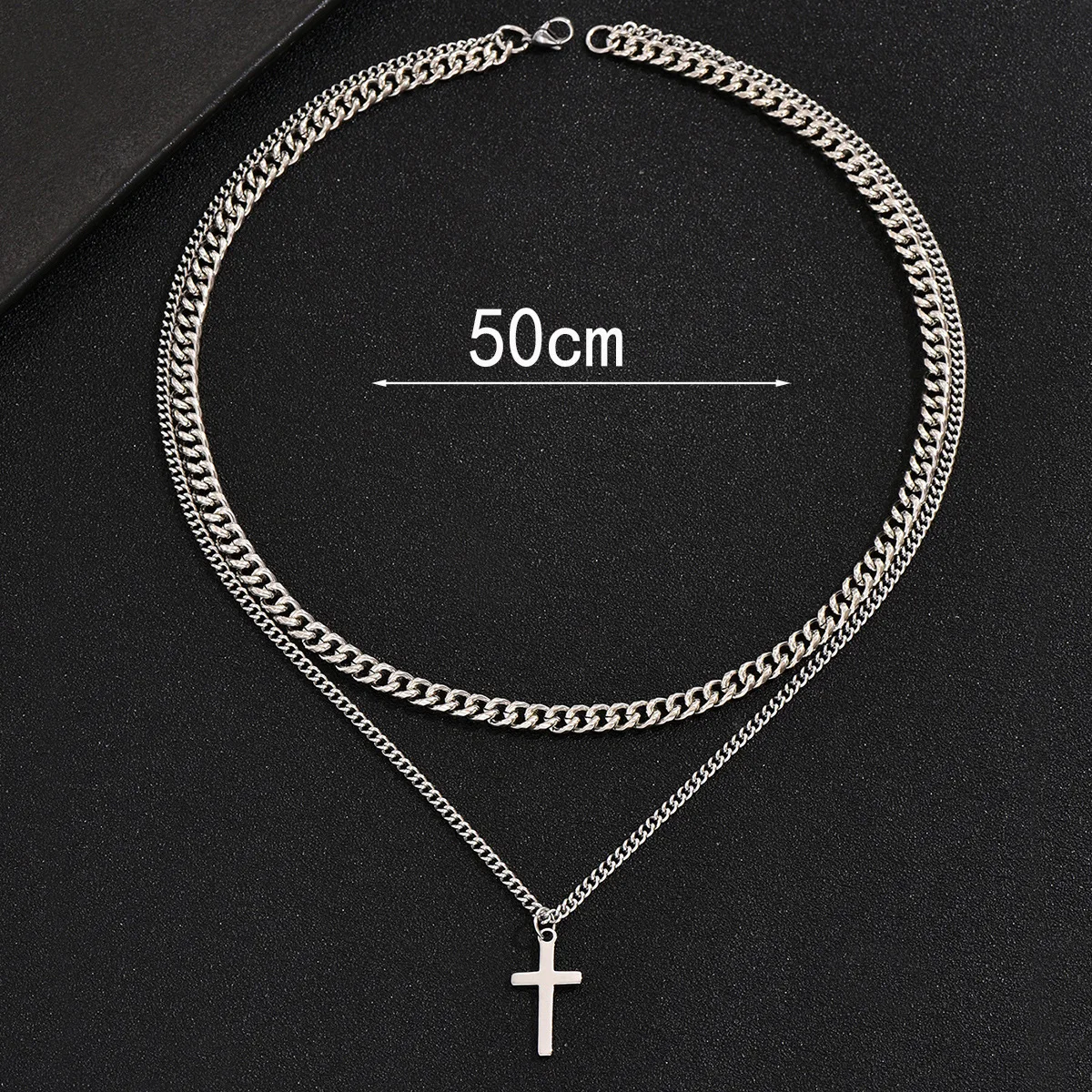 Stainless Steel Multi Layer Link Chain Hiphop Cuban Curb Chain Jesus Cross Pendant Necklace For Men Couple Friend Prayer Jewelry