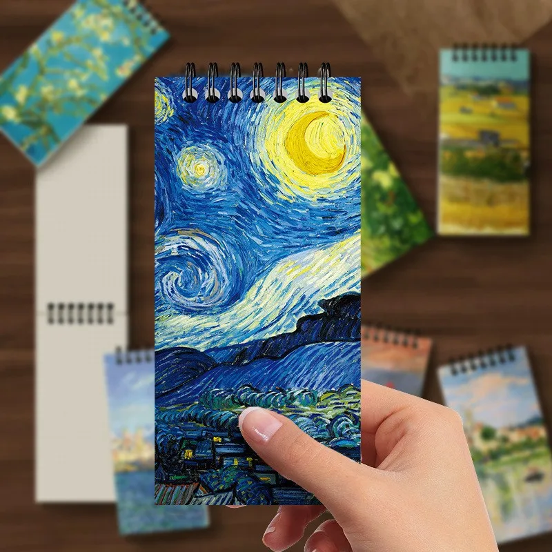 Mini notebook monet van gogh Patterns Pocket Notepads Small Journal for Women Kids Teacher Classroom Office Grid coil book