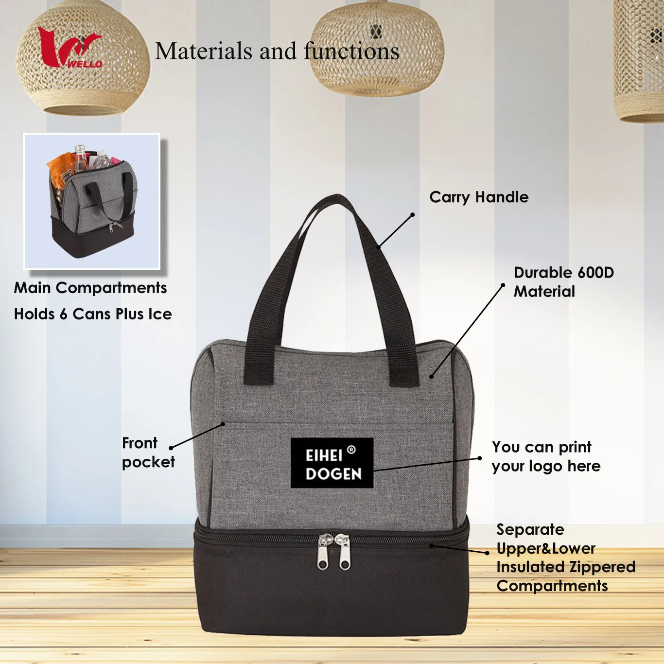 Hot sale OEM luxury 600d customize logo two tones thermal lunch bag insulated cooler bag for kids adults