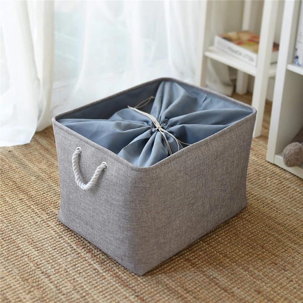 Oversized Foldable Bathroom Storage Basket Box with Handled Linen Fabric for Sundries and Home Storage Organization