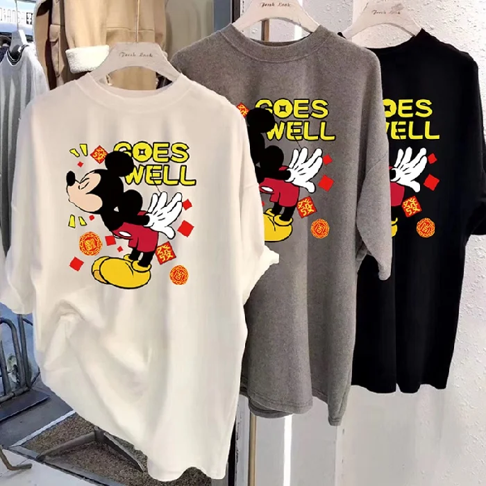 New summer 2020 loose-fitting T-shirts short sleeves O- neck solid-color casual fashion cartoon print women T-shirts