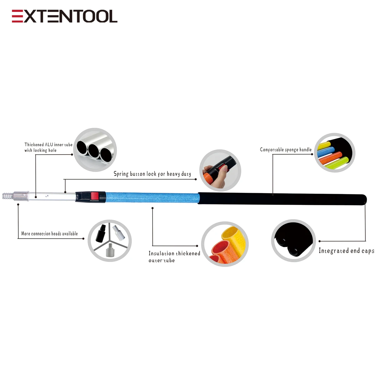 Extentool  hot  telescopic fiberglass handle stick insulation telescopic pole for cleaning gutters