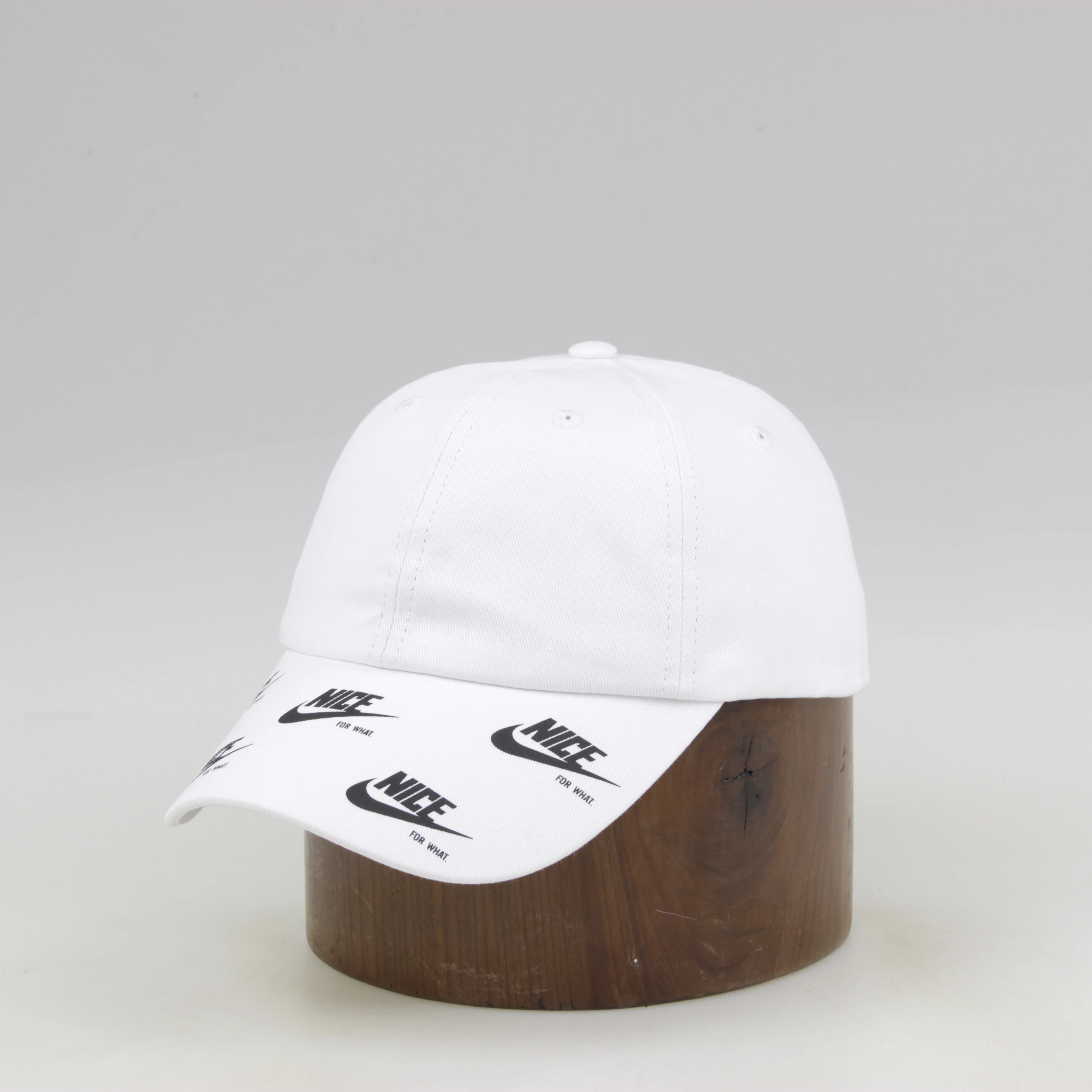 wholesale manufacturer custom printed logo curved visor white baseball cap with metal buckle