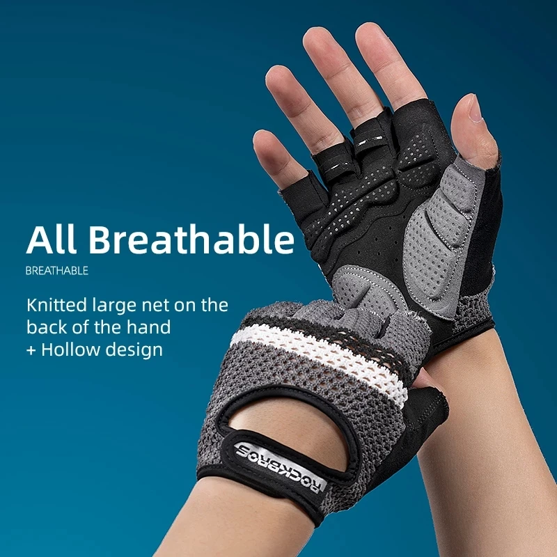 ROCKBROS Adult Cycling Gloves Soft Fitness Breathable SBR Shockproof Fingerless Gloves Moto MTB Bike Gloves