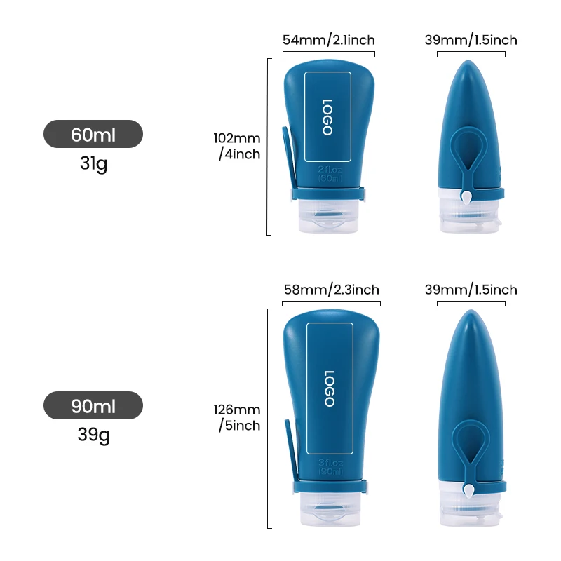 Premium Plastic Travel Toiletries Bottle Set 90ml On-the-Go Silicone Squeeze Travel Bottles with Seal for Cosmetics Packing