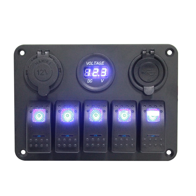 Heyrv для автофургонов, лодка аксессуары 5 Gang панели управления Переключатель 12V-24V ABS водонепроницаемый RV морской синий светодиод кулисный переключатель