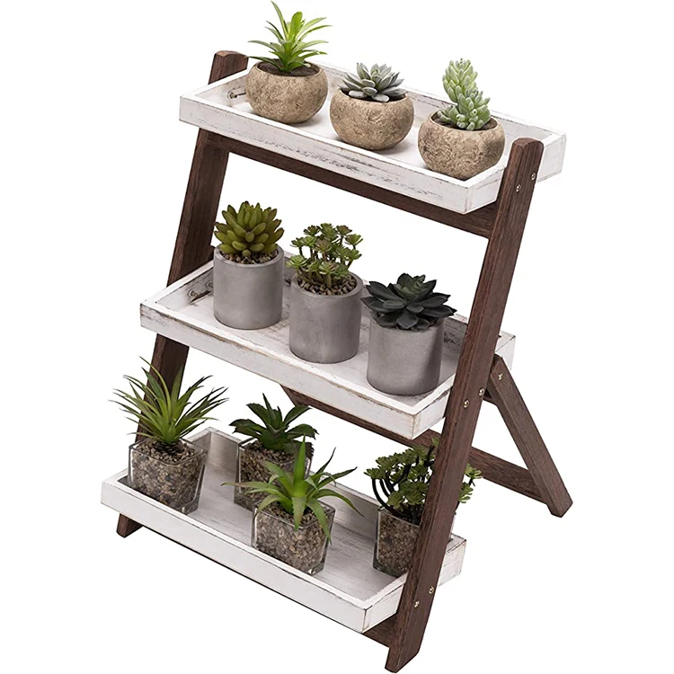 Freestanding multi tier wooden plant flower stand plants shelf vintage white 3 level shelf support