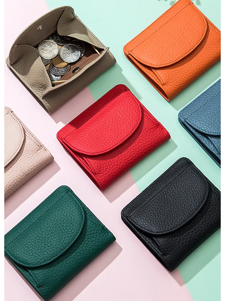 Women Wallet Genuine Leather Coin Holder Slim Mini Wallet with Coin Purse RFID Real Leather Cute Wallet for Women