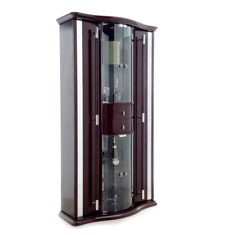 Tall Wood Showcase Decoration Living Room Cabinets Curio Storage Shelves Home Whisky Display Rack Wine Bar Cabinet Led Light