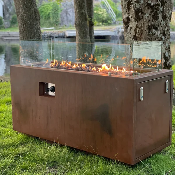 Rust style corten steel propane standing in patio heater outdoor propane gas garden fire gas pit