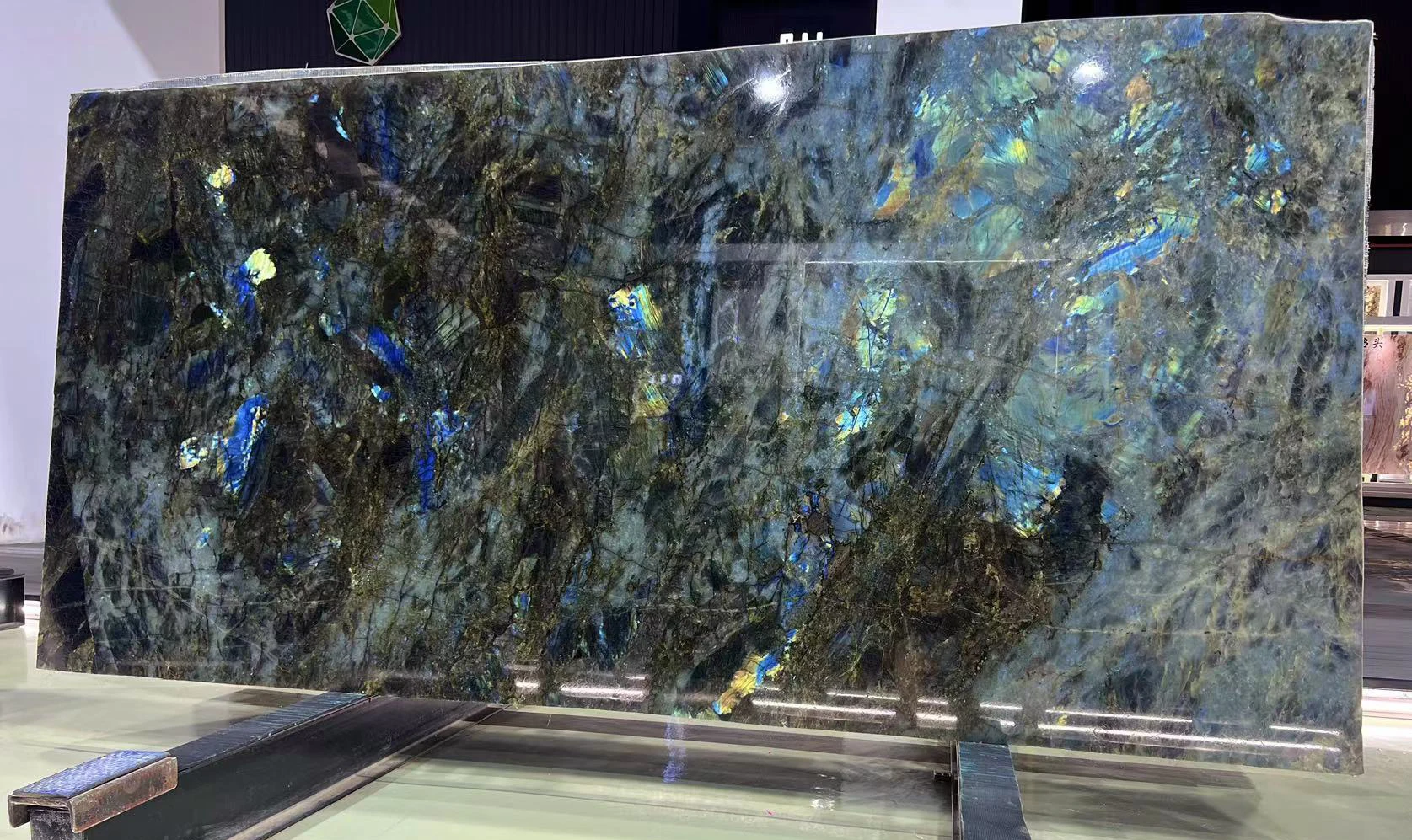 Top Class Lemurian Blue Jade Marble Mirror Image Feature Wall 18mm Stone Dining Table Top Island Bar Worktop Kitchen Counter