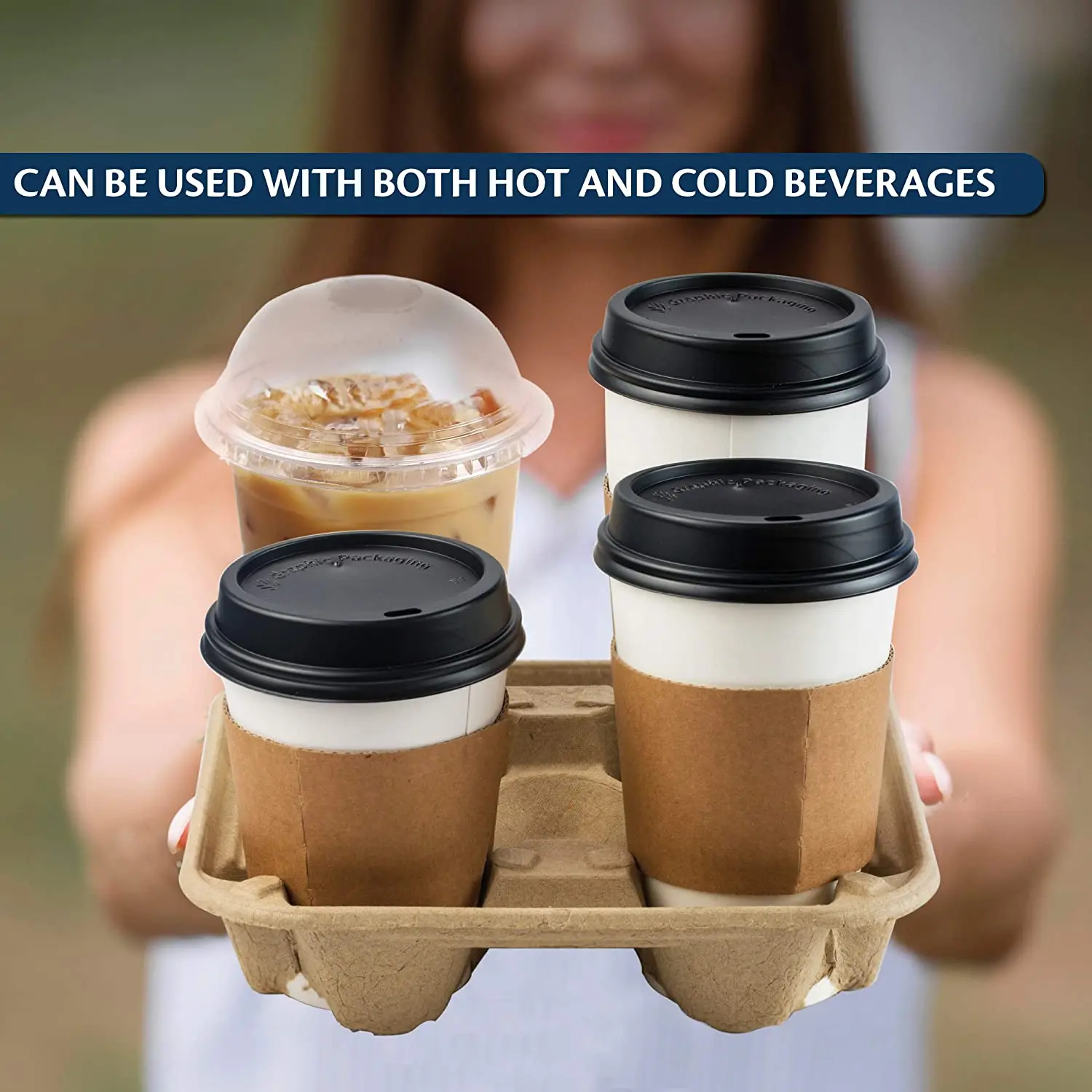 Prevent Anti Spill Portable Paper Pulp Coffee Cup Boba Holder Takeaway Paper Drinking Tray Carrier Cardboard