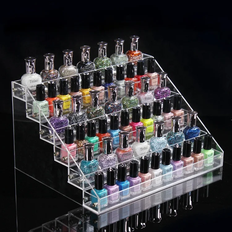 Wholesale retail store 6 layer large storage Transparent Acrylic Nail Polish holder cosmetic Display Rack