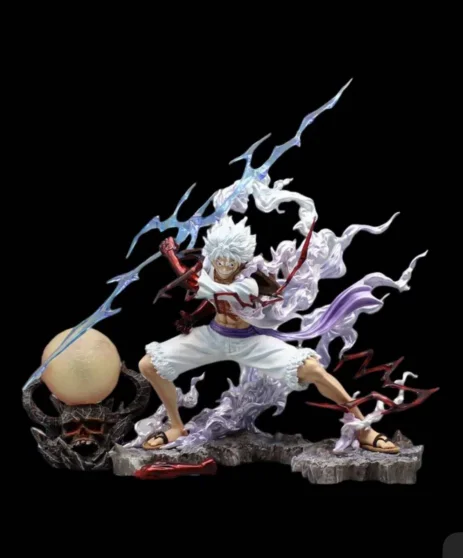 Animation one king piece sun god Nick five lufei squat posture two fruit awakening white hair animation hand model ornaments