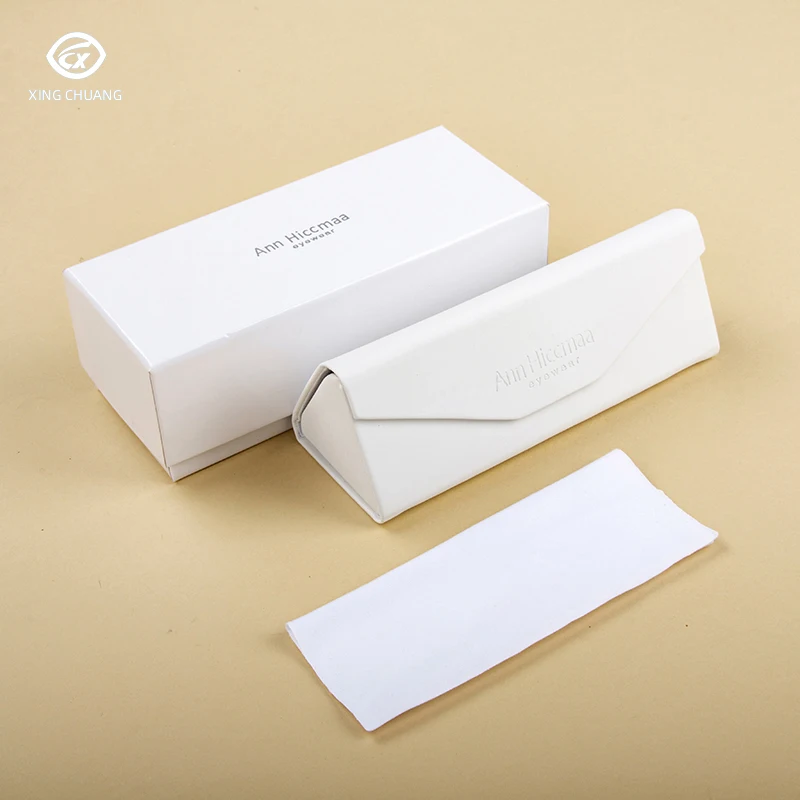 High quality white  eyewear accessories eyeglasses box set leather case soft optical glasses cases package custom logo