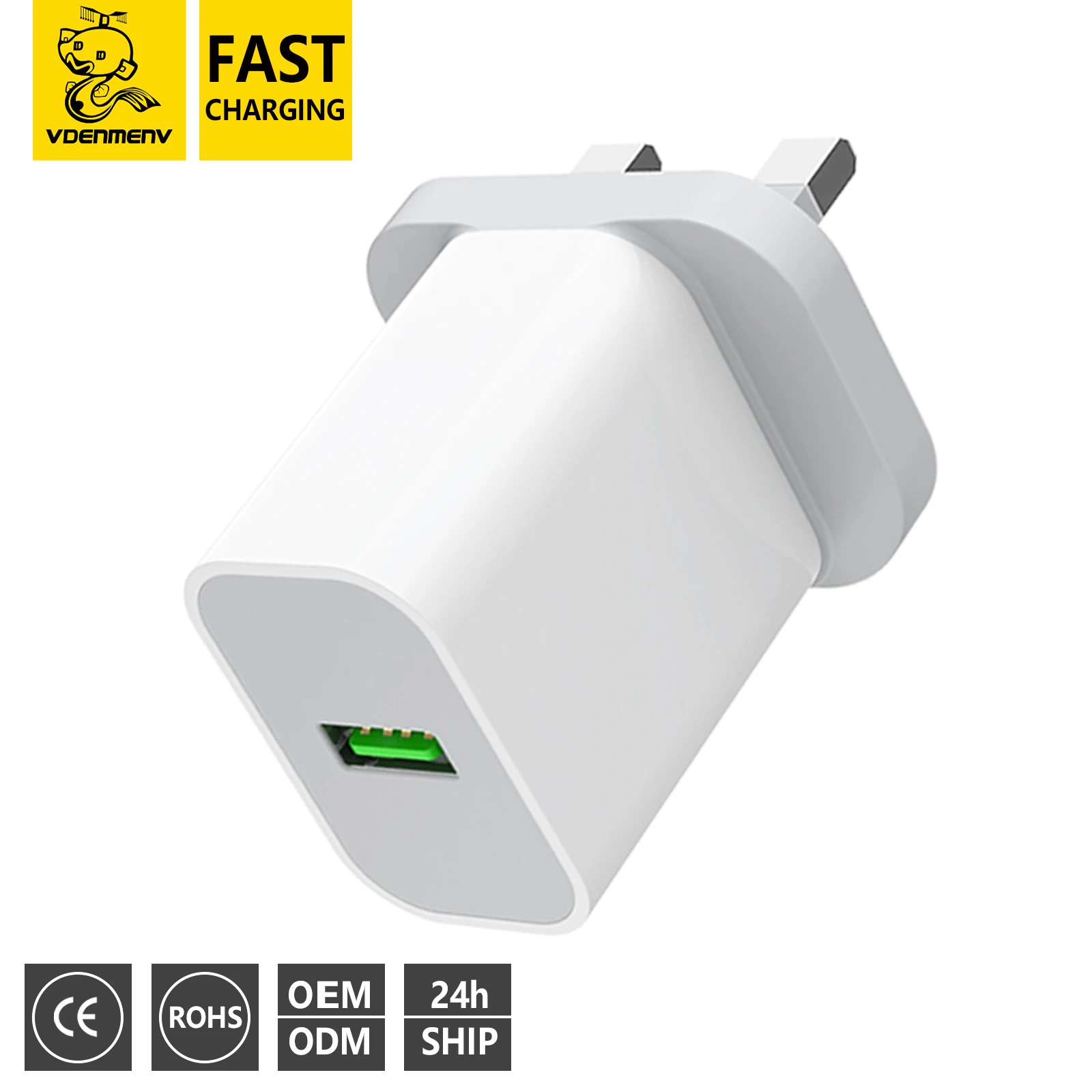 DENMEN Factory Wholesale Price QC2.0 3.0 Ce Fcc Rohs Certification slim 12v 18W for iphone usb c wall colorful charger port
