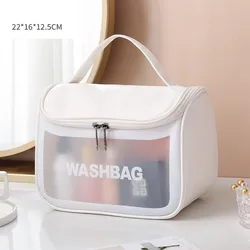 2022 Wholesale Clear Custom Women Pink  PU Leather Waterproof Large Capacity Pvc Toiletry Bag Travel Cosmetic Bag With Logo