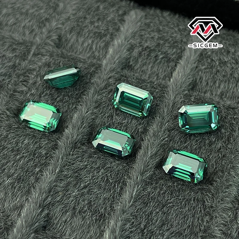 Wholesale Emerald Cut Green Moissanite Stone VVS  Gemstone Fancy Loose Moissanite Various Sizes