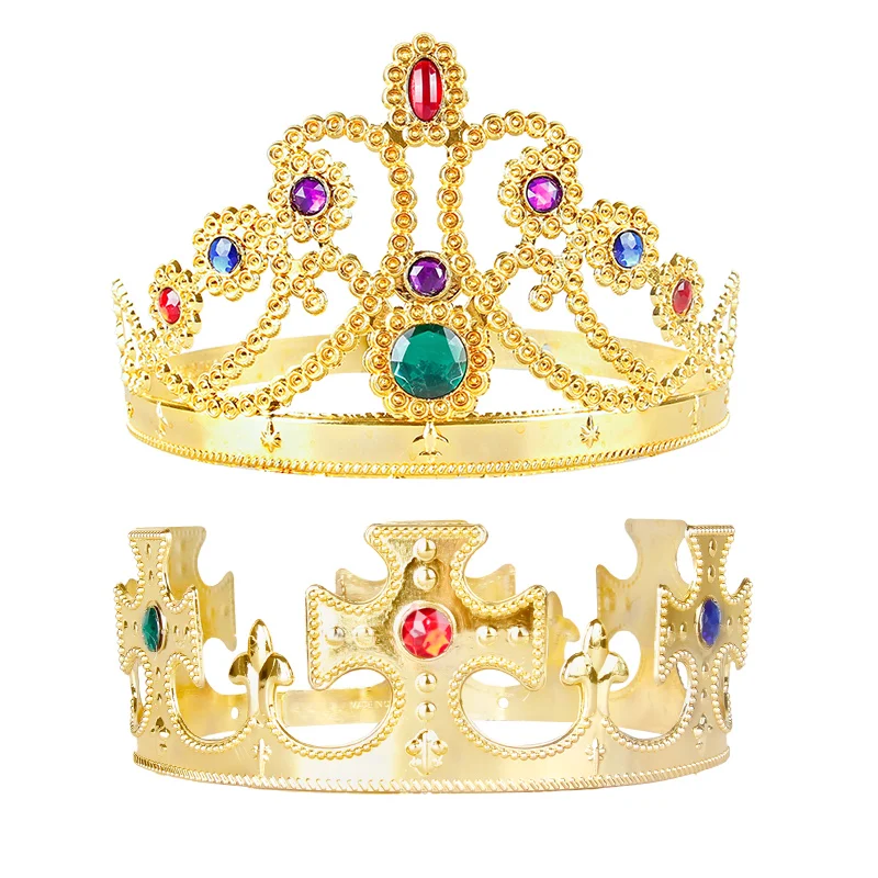 Cosplay costume Plastic Crystal Gold King Crown tiaras for Halloween birthday Christmas party decoration