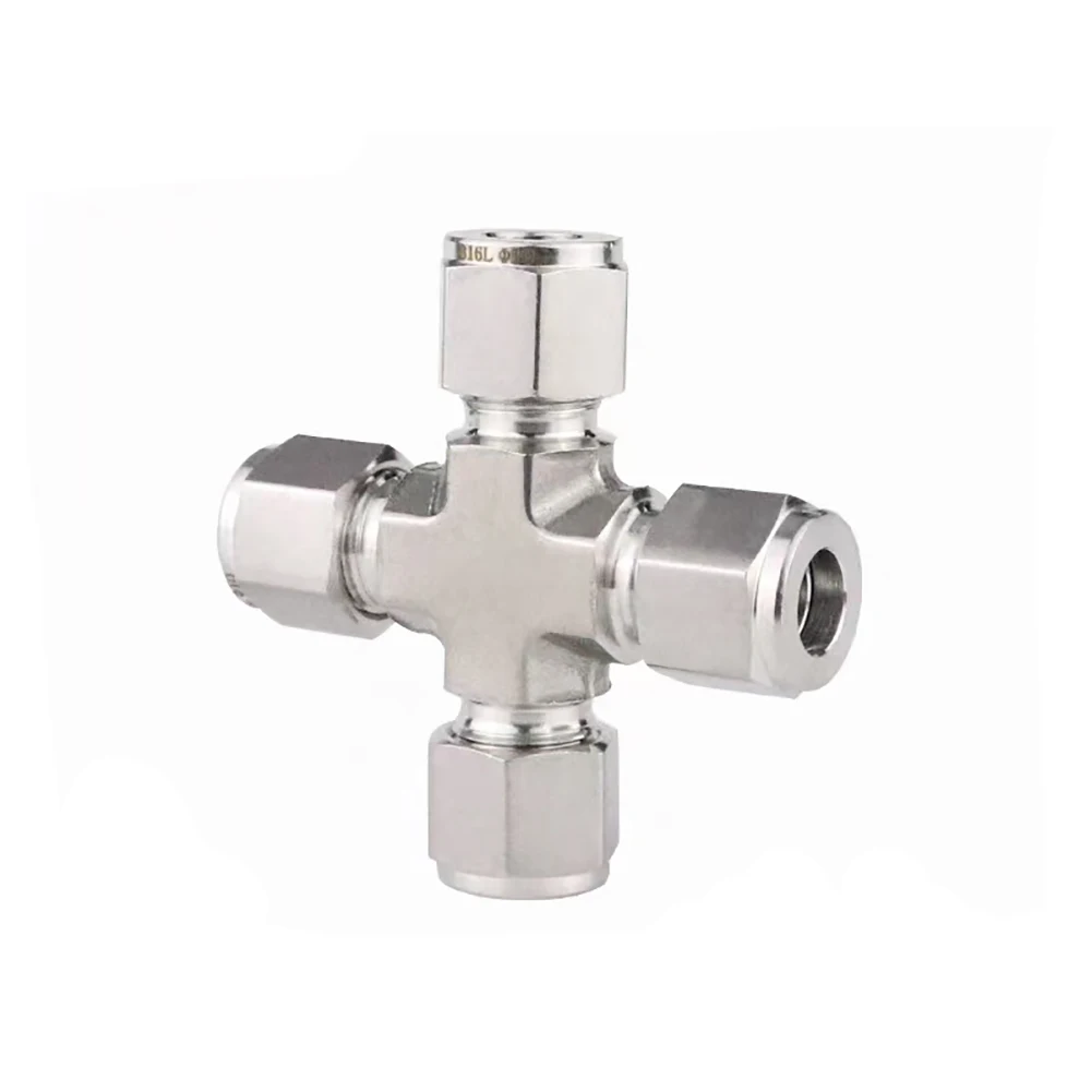 High Quality SS304 SS316 Compression Double Ferrule Tube Fitting 4 Ways Equal Union Cross