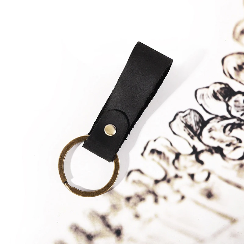 Genuine Cow Leather Keychain Metal Keyring Pendant  Key Chain Keys Holder Key Ring Gift Custom logo