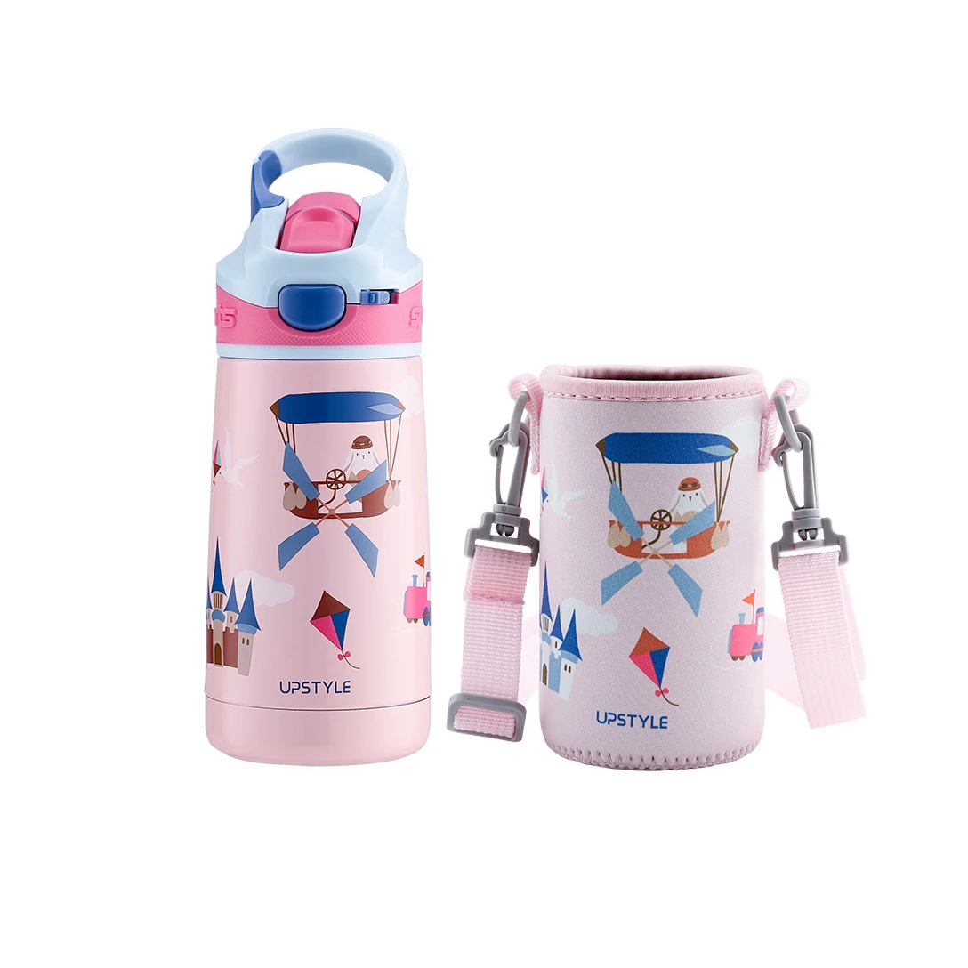 
400ml Portable Kids Drinking Straw Water Bottle 316 Stainless Steel Baby Vacuum Flasks Children Thermos Cup For School Students 