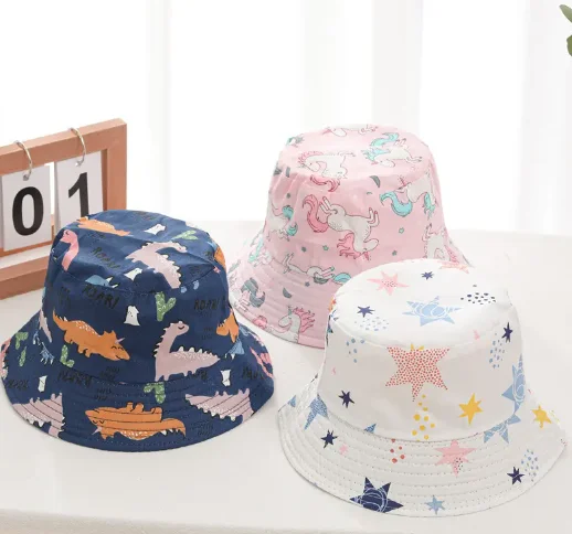 Kids Sun Protection Hat Lovely Cartoon Wide Brim Summer Hat Cotton Canvas Baby Toddler Bucket Hat