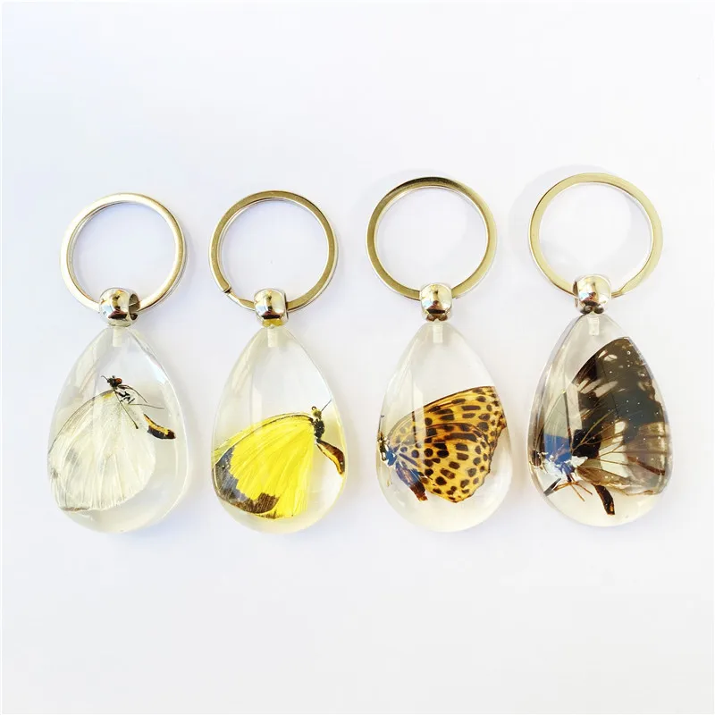 Real Insect Specimen Amber Keychain Pendant Gift Butterfly Scarab Scorpion Resin Acrylic Charms Keyring