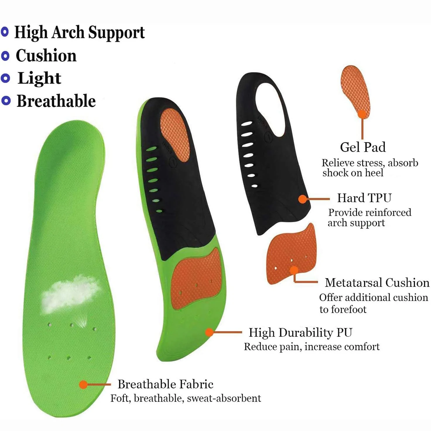 Plantar Fasciitis Arch Support Shoe Inserts Insoles Orthotic Inserts for Flat Feet, Cushioning Shoe Insoles for Foot Pain