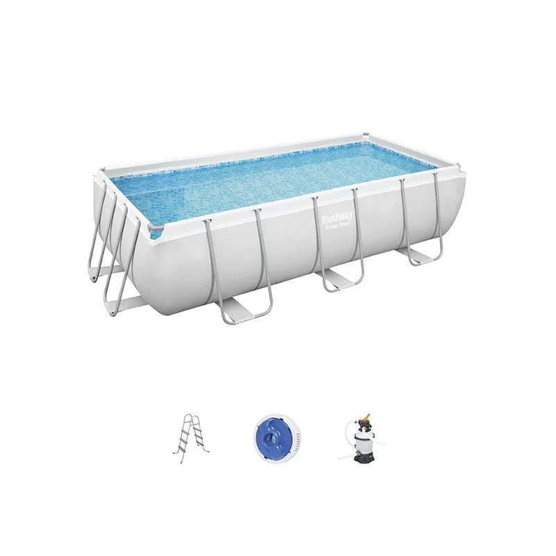 Bestway 56442 Outdoor Family Garden Rectangular Above Ground Swimming Pool Metal Frame