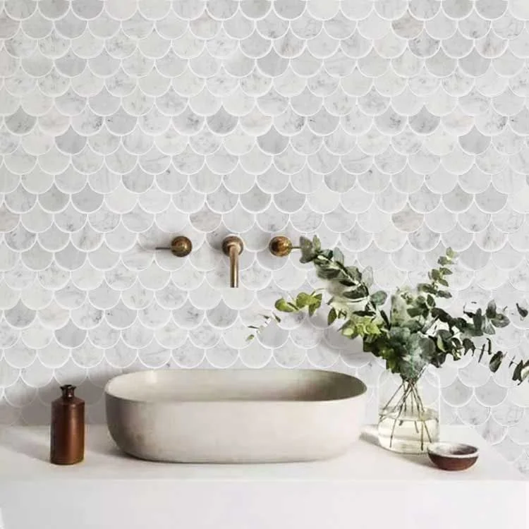 Kitchen Backsplash Bathroom Wall Tiles Floor Tiles  Scallop Marble Mosaic Tile
