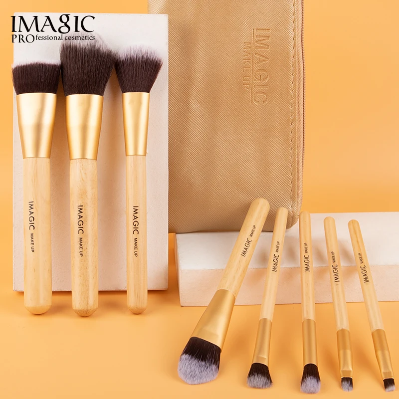 IMAGIC High Quantity Custom Label Make Up Brush With A Leather Case Nylon Hair Makeup Tools With High Material