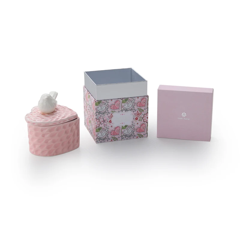 High Quantity  Recycle Paper Gift Box For Candle Jar With Logo Green Flower End Black Decorated Blue Boxes And Wax Containers