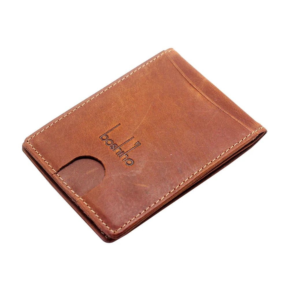 Luxury Handmade Crazy Horse Leather Front Pocket Easy Access Credit Wallet Thin Slim Minimalist Full Grain Leather Card Holder