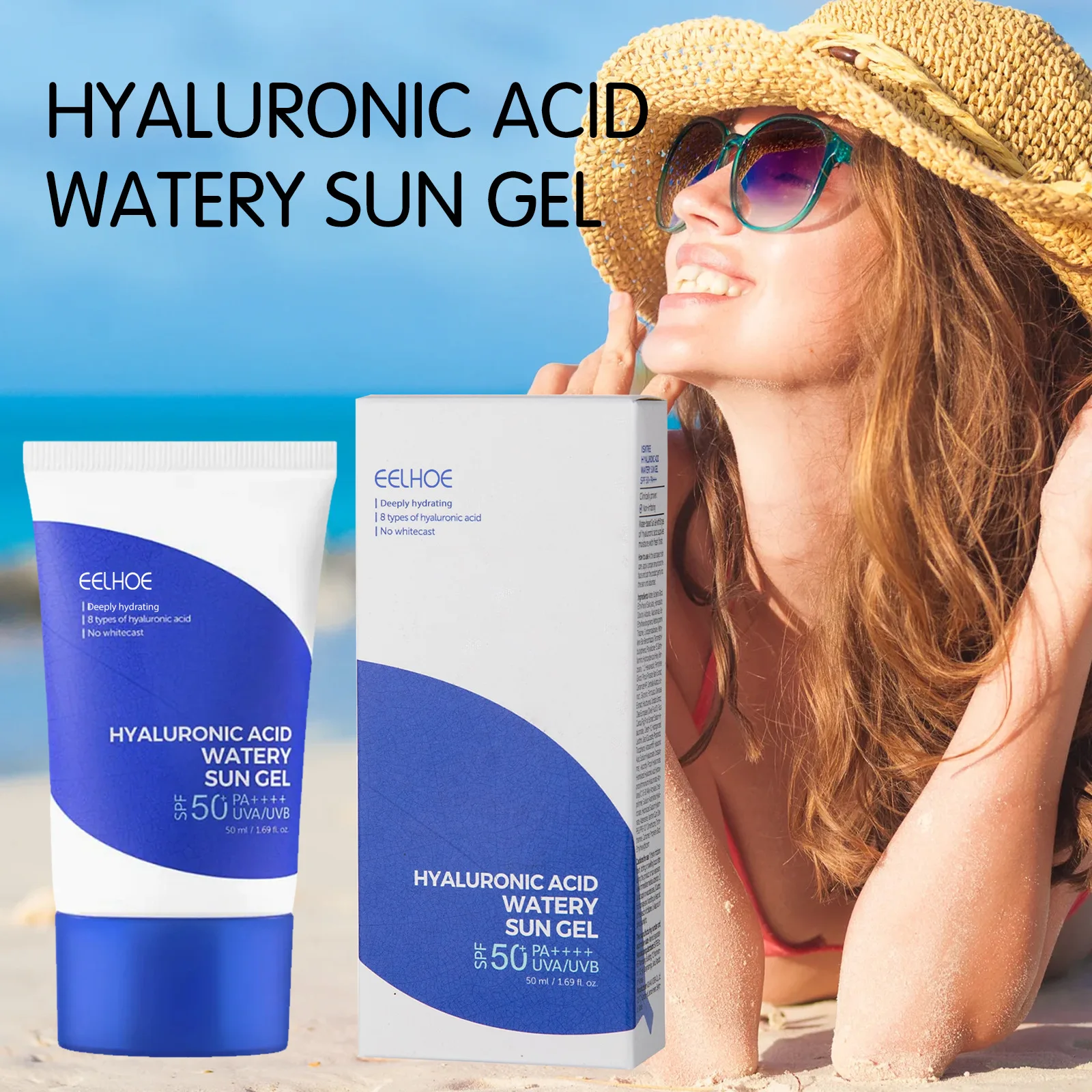 wholesale High Quality Vegan Sun Protection Moisturizing Hyaluronic Acid Aging Delaying Sunscreen spf 50