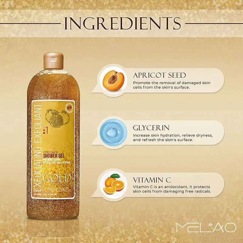 Custom Manufacture MELAO Repair moisturizing exfoliator Thick Full Biotin Collagen 24K Gold Bath Shower Gel Custom Manufacture