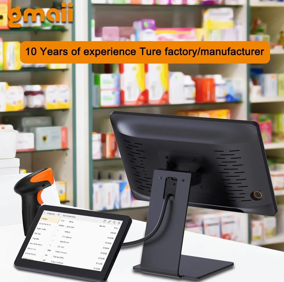 All in one pos  with 15 Inch Touch Screen Monitor Usb Glass Lcd Display For Pos Machine 1920*1080 Resolution