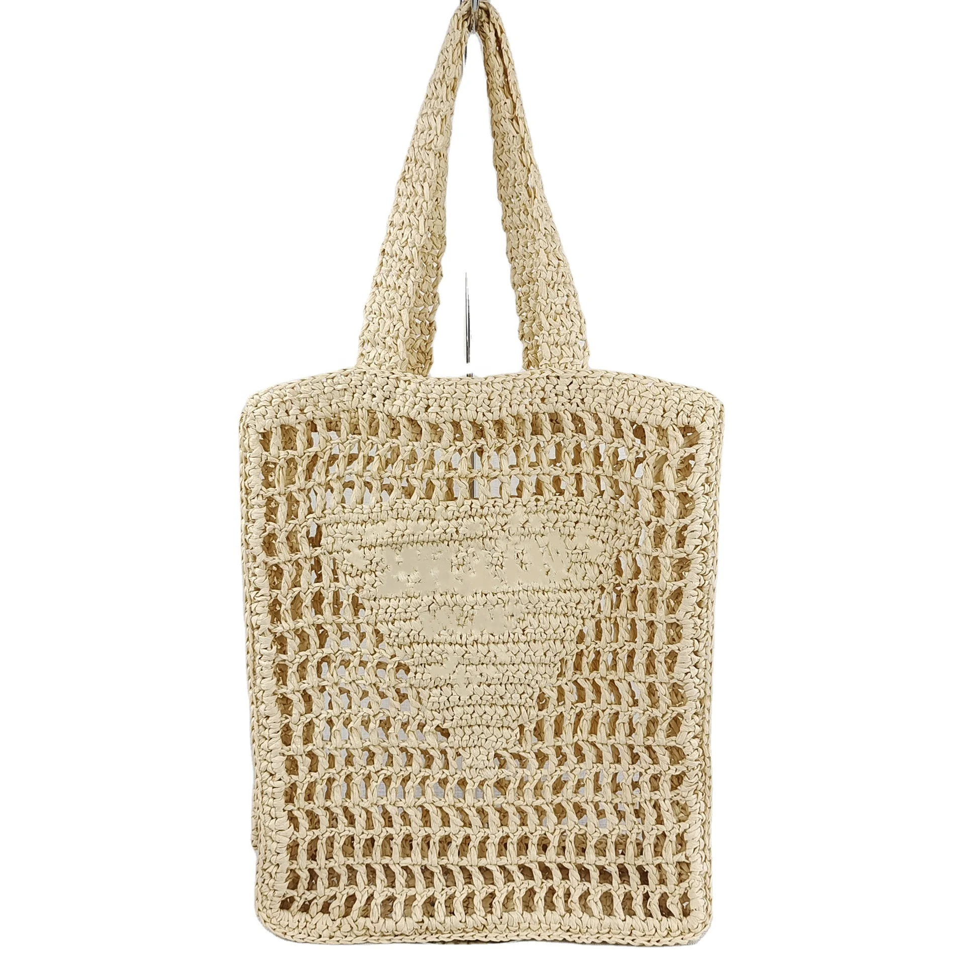New Custom Women Large Capacity Hollow Letters Shoulder Bag Straw Woven HandBag Crochet Bag Knit Tote Bag