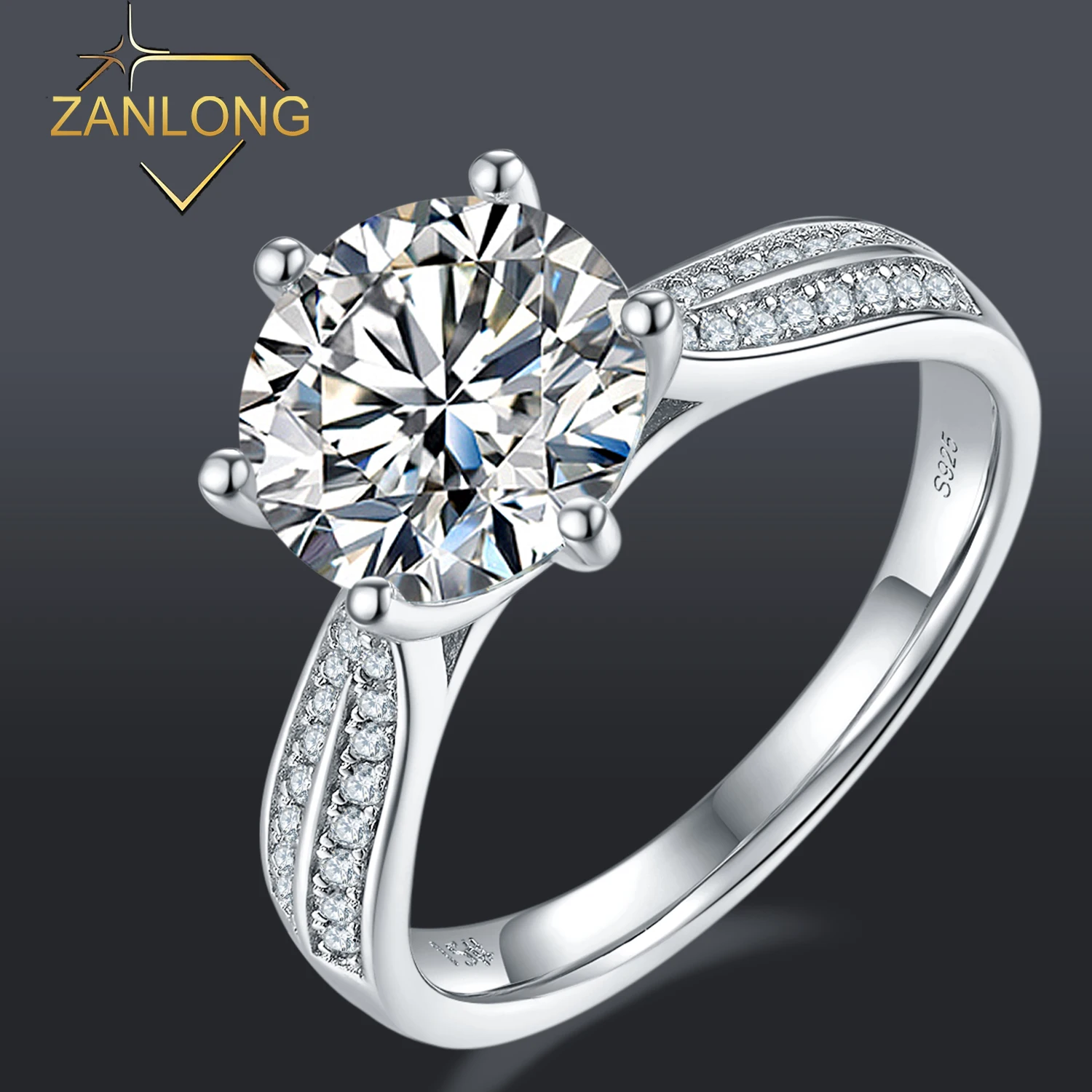 Zanlong 14326 3ct wedding ring S925 silver plated 18k white gold star queen moissanite perfect girl six claws Moissanite ring
