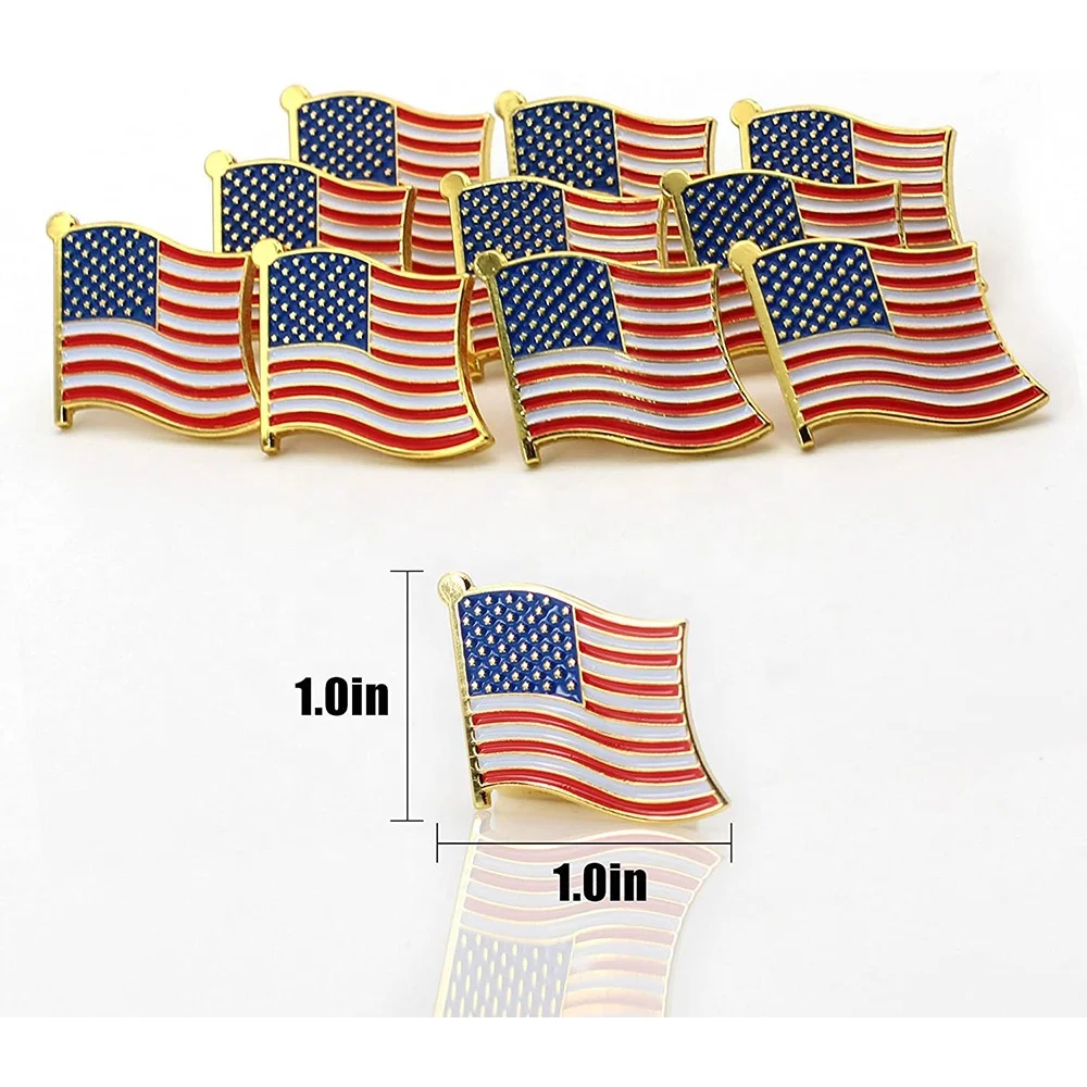 Custom American Flag Lapel Pin Antique Style with Polished Finish Made of Iron by Factory Supplier Souvenir Badge