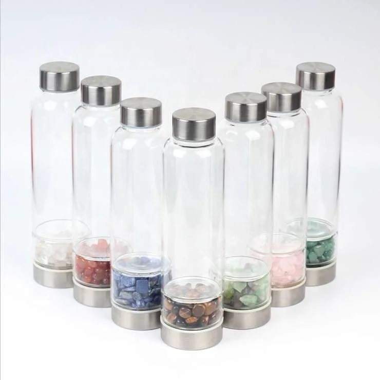 High quality Borosilicate Glass Cup Natural Healing Gemstone Crystal Water Bottle