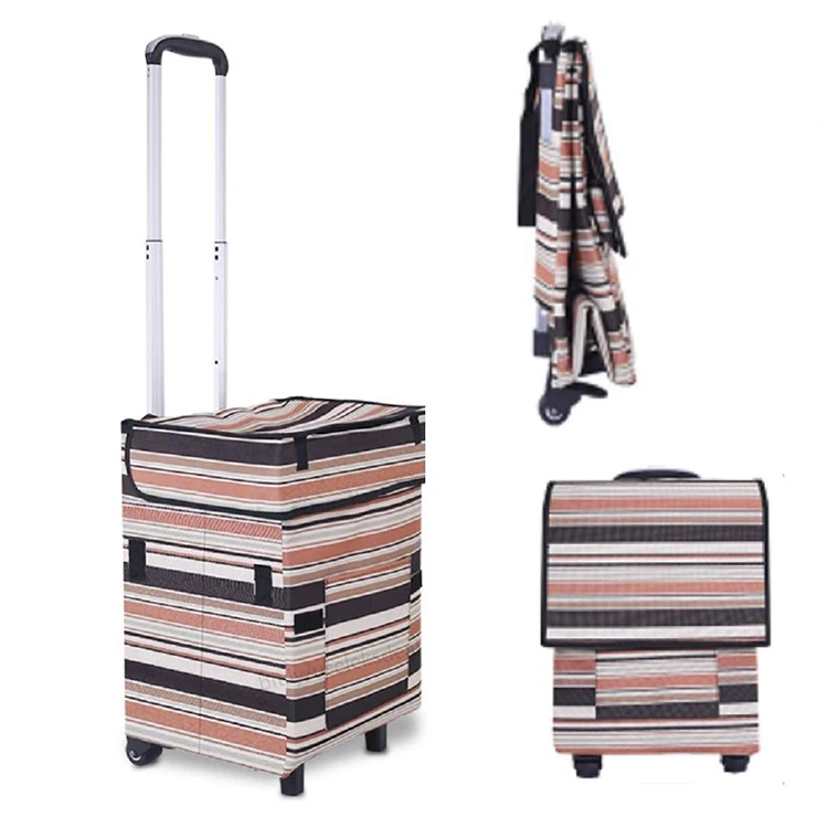 Collapsible Telescoping Handle Carry On Vegetable Shopping Trolley Bag With Wheels Foldable  Waterproof Shopping Trolly Bag