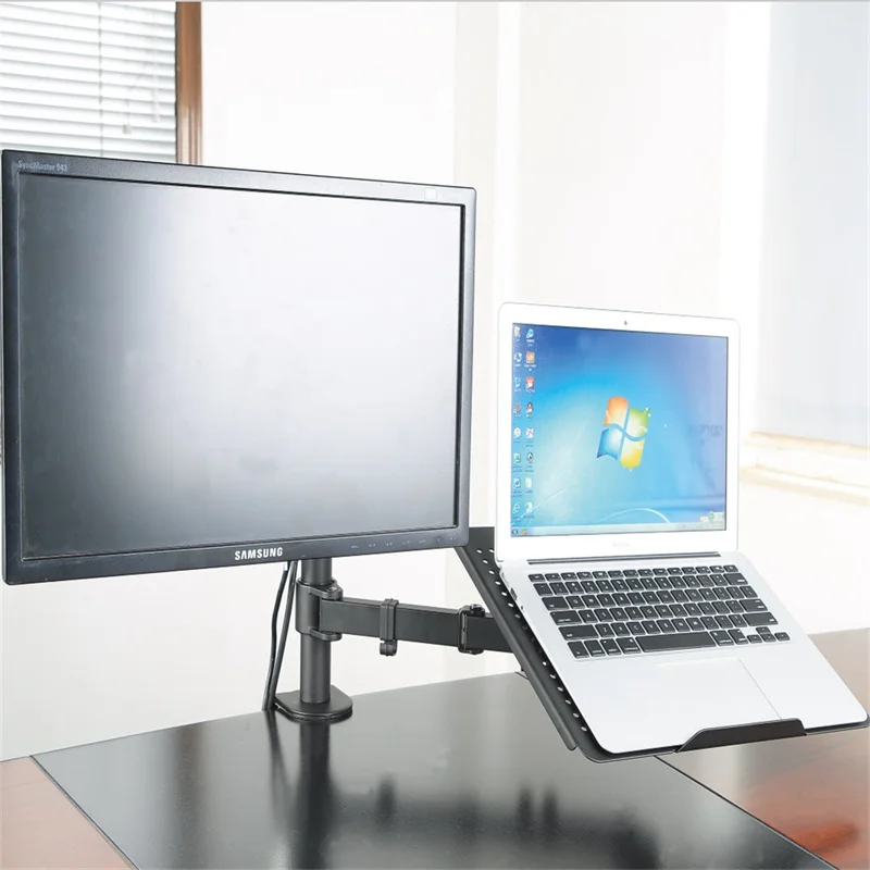LCD Monitor Arm With Laptop Notebook Adaptor Adjustable Dual Monitor Mount Stand