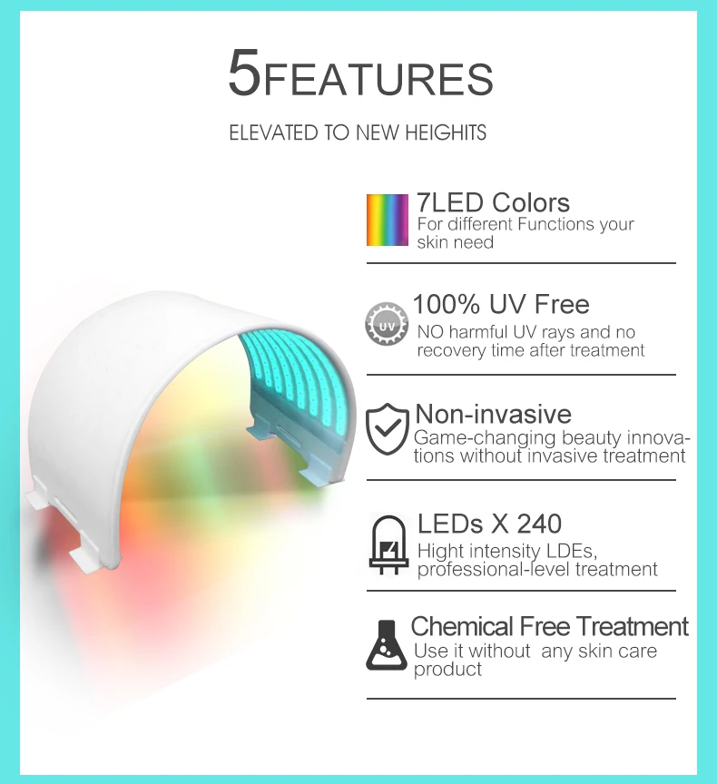 Custom logo new 7 colour Near infrared pdt led red light therapy facial machine
