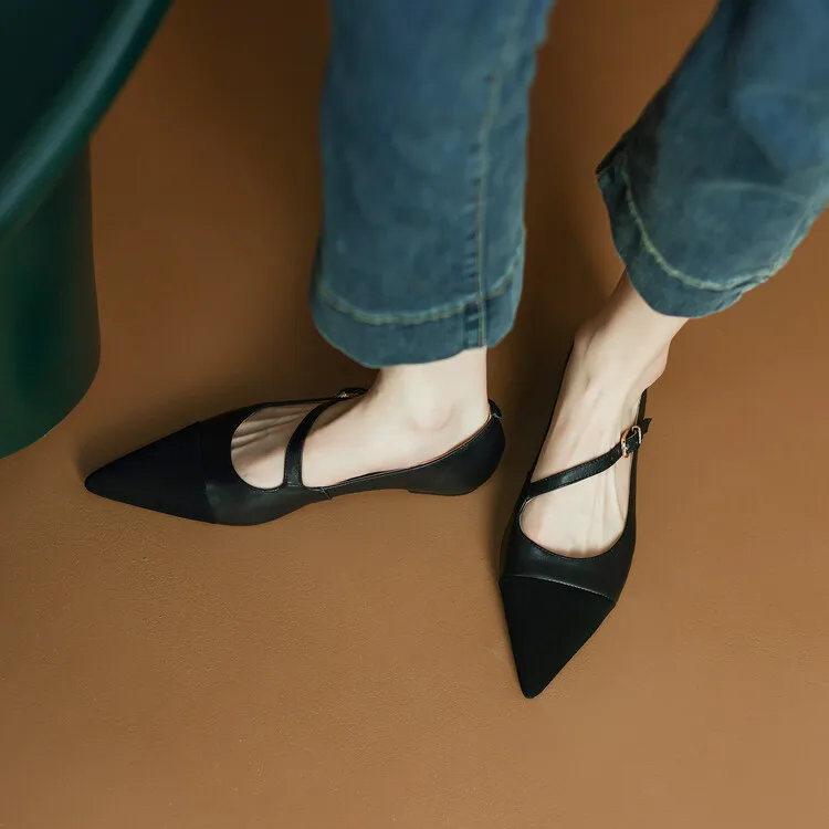 Cialisa Hot Sale Full Real Leather Work Pointed Toe Low Top Solid Color Flats Loafers Dress Flat Women Shoes Ladies