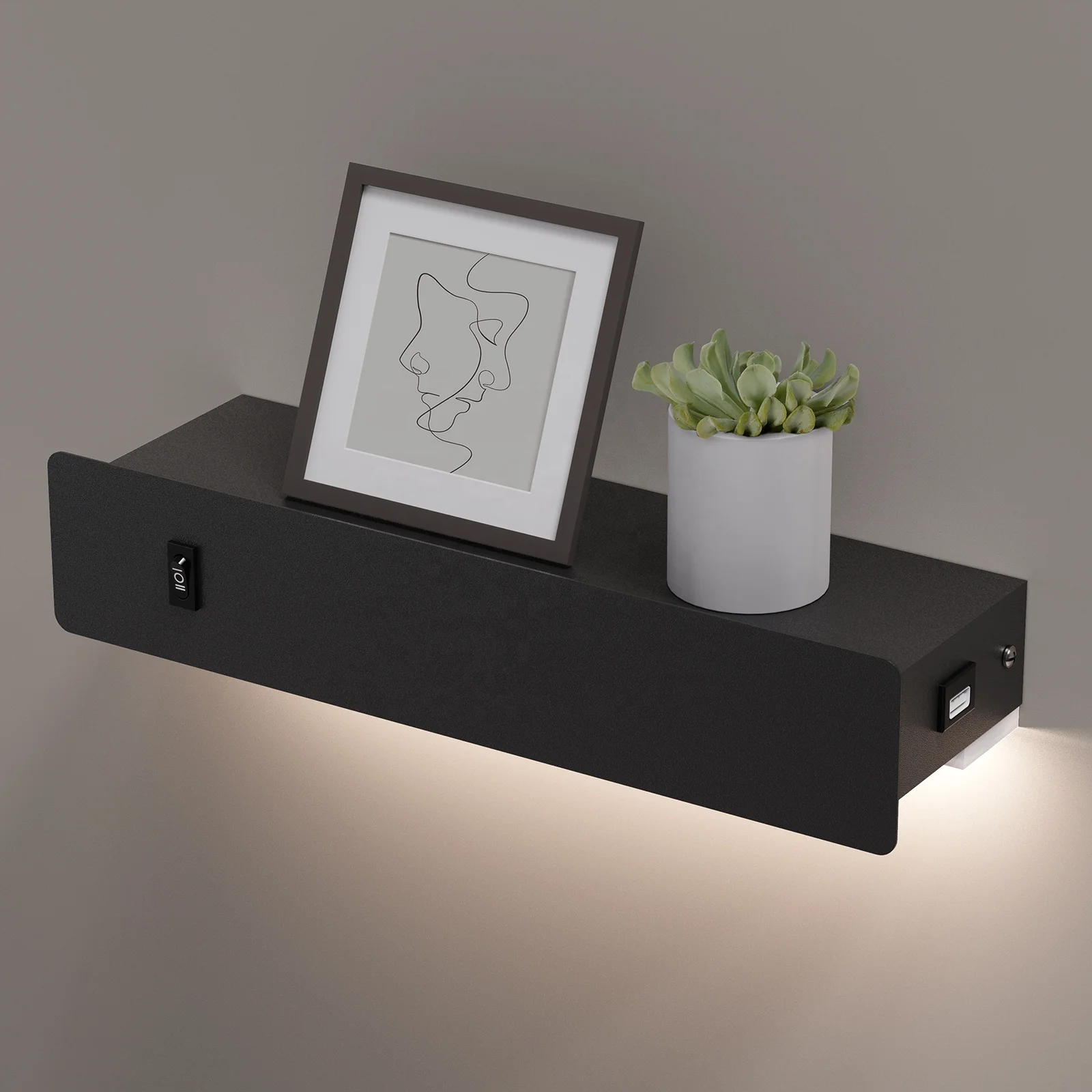 HYMELA M12 Modern LED Wall Sconces w/ Shelf 2 In 1 Hardwired/ Plug In Motion Sensor Dimmable Wall Lamp 3000K Wall Mounted Light